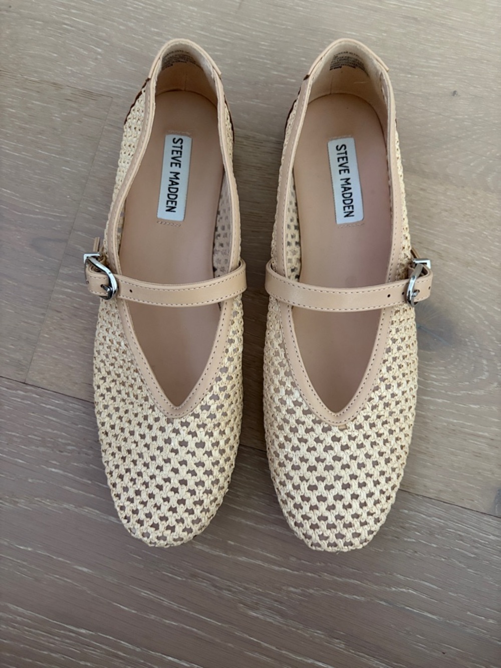 Steve Madden Cream Woven Mary Jane Flats with Buckle Strap